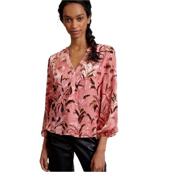 Anthropologie Lori Burnout Velvet Blouse Silk Blend Metallic Top NWOT Size XL - Picture 15 of 15